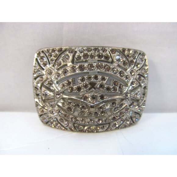 Antique Art Deco Silver Tone Rhinestone Rectangular Belt Buckle main image 13